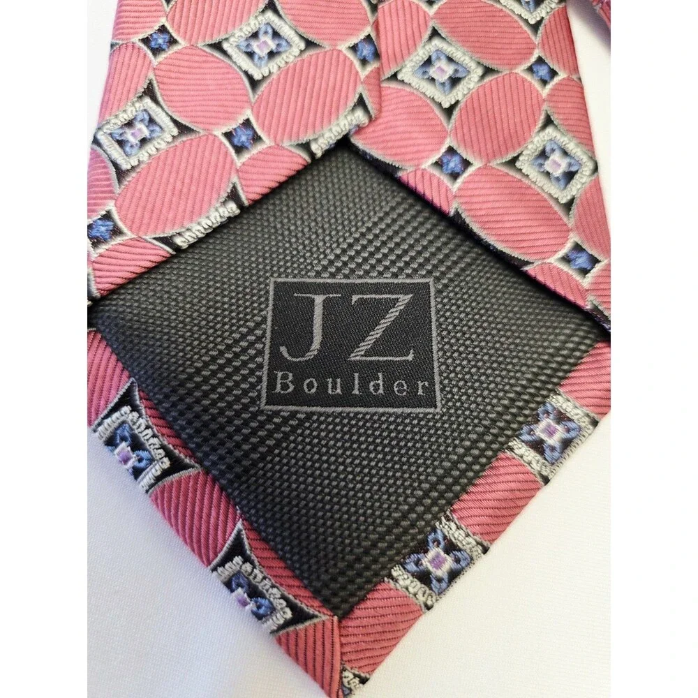 JZ Richards 100% Silk Woven Geometric Tie Pink Black Blue White